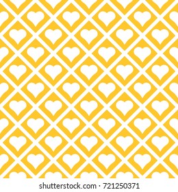 Seamless yellow and white vintage hearts and diamonds pattern vector