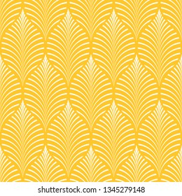 Seamless yellow and white vintage ogee ornate leaves pattern vector