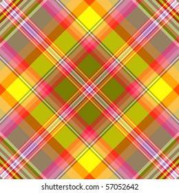 Seamless yellow-green-pink checkered diagonal pattern  (vector EPS 10)