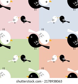 Seamless yin yang bird pattern with pastel color background . Vector seamless pattern. YIN YANG symbol as harmonious relationship meaning.