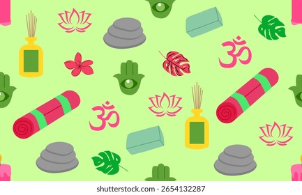 Seamless yoga-style pattern on a light background.Elements for design,wallpaper, printing, and fabrics.Vector graphics