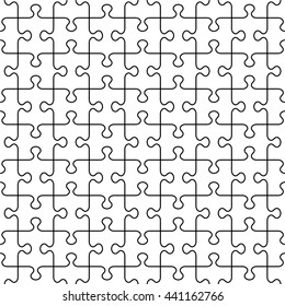 Seamless (you see 16 tiles) jigsaw puzzle pattern with transparent background and black guidelines
