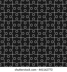 Seamless (you see 16 tiles) jigsaw puzzle pattern with flat gray colors background and guidelines
