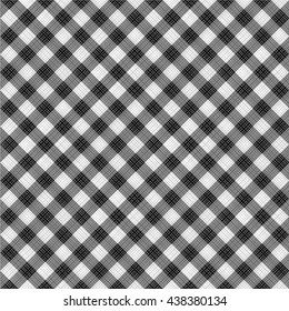 Seamless (you see 4 tiles) black and white diagonal gingham fabric cloth, pattern, swatch, background, texture or wallpaper. 
