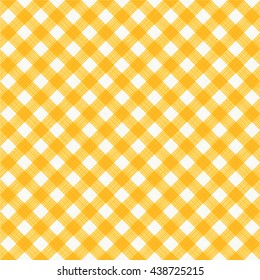 Seamless (you see 4 tiles) yellow and white diagonal gingham fabric cloth, pattern, swatch, background, texture or wallpaper. 
