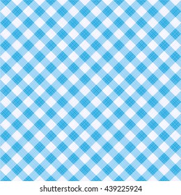 Seamless (you see 4 tiles) light blue colors diagonal gingham fabric cloth, pattern, swatch, background, texture or wallpaper. 
