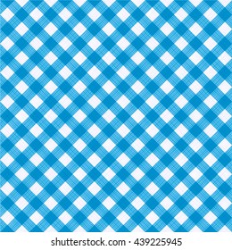 Seamless (you see 4 tiles) blue diagonal gingham fabric cloth, pattern, swatch, background, texture or wallpaper. 
