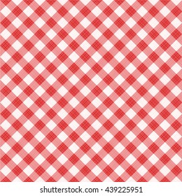 Seamless (you see 4 tiles) red diagonal gingham fabric cloth, pattern, swatch, background, texture or wallpaper. 
