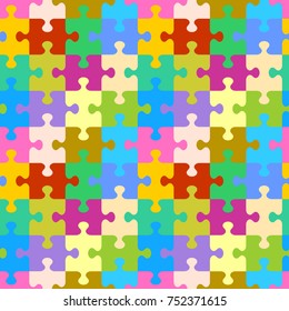 Seamless (you see 4 tiles) colorful jigsaw puzzle pattern, background, print, swatch or wallpaper with classically shaped pieces