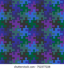 Seamless (you see 4 tiles) jigsaw puzzle pattern, background, print, swatch or wallpaper with whimsically shaped pieces of dark night sky colors