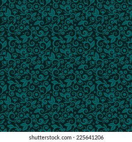 Seamless (you see 9 tiles) floral pattern background (wallpaper, texture, tile, swatch, print) of green blue or dark turquoise trendy winter holidays Christmas colors 