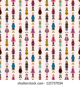 seamless young girl pattern,cartoon vector illustration