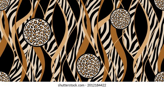 Seamless zebra leopard with wavy pattern. Vector Illustration.