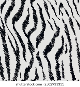 Seamless zebra pattern with abstract hand drawn wild african animal background elements in black and white colors