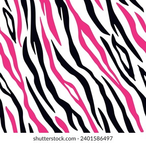 Seamless zebra pattern, black and pink, vector design