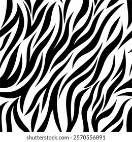 Seamless zebra pattern with black and white stripes. Abstract organic design. Vector background perfect for fabric design, wrapping paper, textiles, and wallpaper.