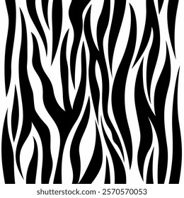 Seamless zebra pattern with black and white stripes. Abstract organic design. Vector background perfect for fabric design, wrapping paper, textiles, and wallpaper.