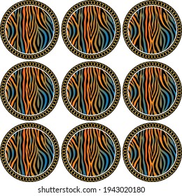 Seamless zebra pattern with golden chain on white background. EPS10 Illustration.