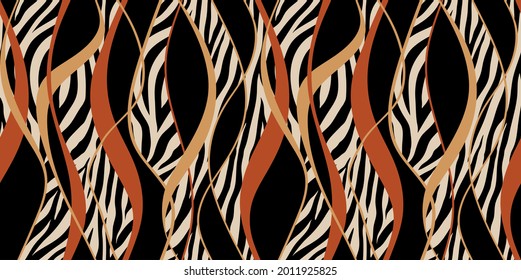 Seamless zebra pattern with striped background.Vector Illustration.