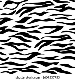Seamless Zebra pattern, vector, monochrome black and white classic background with stripes.