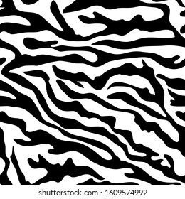 Seamless Zebra pattern, vector, monochrome black and white classic background with stripes, print