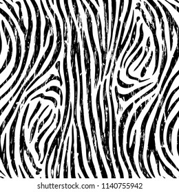Seamless zebra pattern with wear effect. Black and white. Vector illustration. 