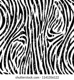 Seamless zebra pattern with wear effect. Black and white. Vector illustration. 