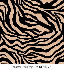 Seamless zebra skin pattern with abstract hand drawn art wild african animal tiger skin background elements in brown and black colors