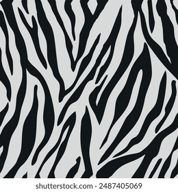 Seamless zebra skin pattern with black and white abstract wild animal, tiger background elements