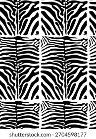 Seamless zebra skin pattern in bold black and white stripes. Modern animal print design perfect for textiles, fashion, backgrounds, and decorative surfaces.