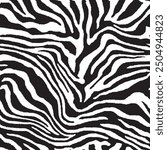 Seamless zebra skin pattern with isolated abstract hand drawn art wild leopard animal tiger skin background elements in black and white colors