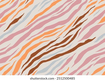 Padrão de pele de zebra sem costura com animal selvagem abstrato multicolor, elementos de fundo de tigre