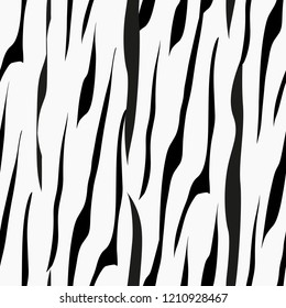 Seamless zebra skin pattern. Wallpaper with black stripes on white background. Zebra stripes hunting camouflage. Vector illustration.
