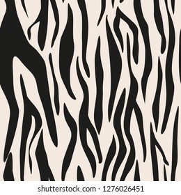 Seamless zebra skin pattern. Wallpaper with black stripes on white background. Zebra stripes hunting camouflage. Vector illustration.
