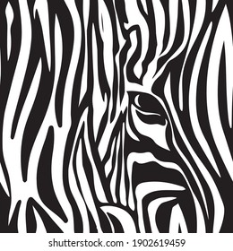 seamless zebra skin texture pattern, repeating pattern with zebra eye, black and white striped animal background