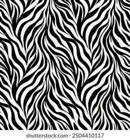 Seamless Zebra Skin Vector Pattern Dynamic Black and White Stripes for Textile