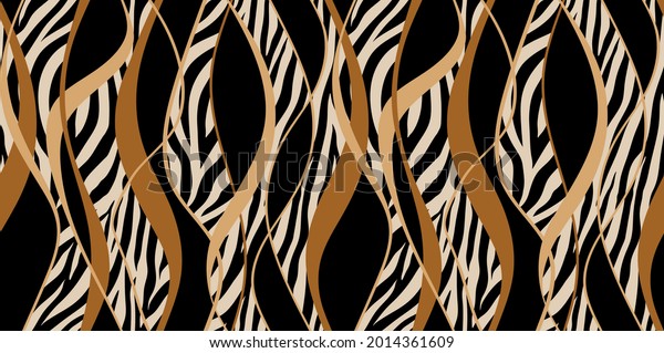 Seamless zebra skin with wavy pattern. Vector Illustration wallpaper for walls.