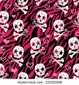 Seamless Zebra Star Skull Print - Repeating Background & Wallpaper