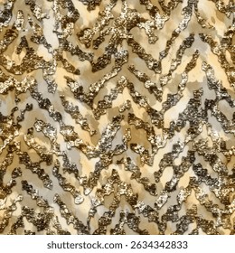 Seamless zebra, tiger leopard skin pattern, colorful hand drawn picture with gold leaf, striped seamless pattern, vector drawing background for printing on paper.