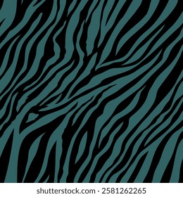 Seamless zebra  Transformative Teal stripe pattern in black and white. Abstract organic animal print background ideal for textile fabric, fashion, wrapping paper, wallpaper, packaging, branding, and surface design.