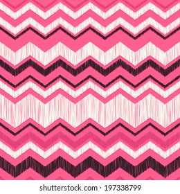 Seamless zig zag embroidery pattern - pink background.
