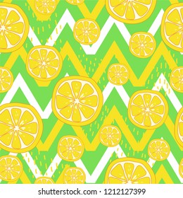 Seamless zig zag fresh lemon pattern vector