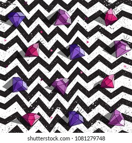 Seamless zig zag pattern with diamonds, modern futuristic background