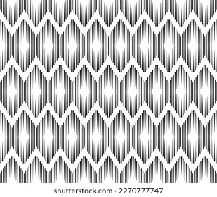 Zigzag sin soldadura semitono Chevron rayado vectorial de línea sobre fondo negro, Patrón de semitono para impresión textil y de tela, impresión jersey, papel envolvente, fondo y embalaje