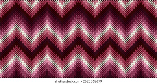 Seamless zigzag knitted pattern in pink, red, and cream tones. Perfect for textile design, cozy backgrounds, winter themes, and craft-inspired projects.
