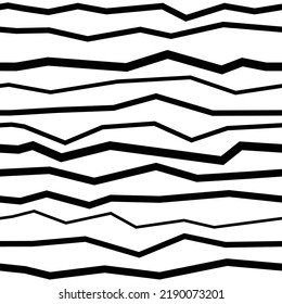 Seamless zigzag line pattern. Black horizontal zig zag lines. Polygonal line striped and distortion monochrome texture. Waves of different thickness. Vector background 