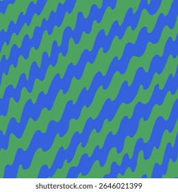 Seamless zigzag pattern in green and blue. Bold hand drawn zig zag wave texture with playful diagonal rhythm. Great for wallpaper, packaging, textile, or branding projects. Drag to swatches panel.