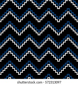 Seamless zigzag pattern. Lapis Blue, white and black color. Vector illustration