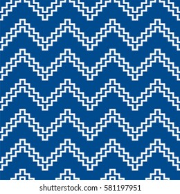 Seamless zigzag pattern. Lapis Blue and white color. Vector illustration