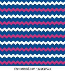 Seamless zigzag pattern. Lapis Blue, Pink Yarrow and white color. Vector illustration